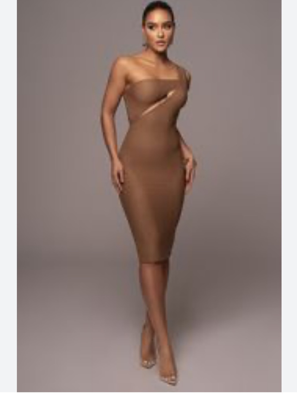 Jluxlabel One-Shoulder Mesh Brown Bodycon Dress - NWOT - Very Flattering